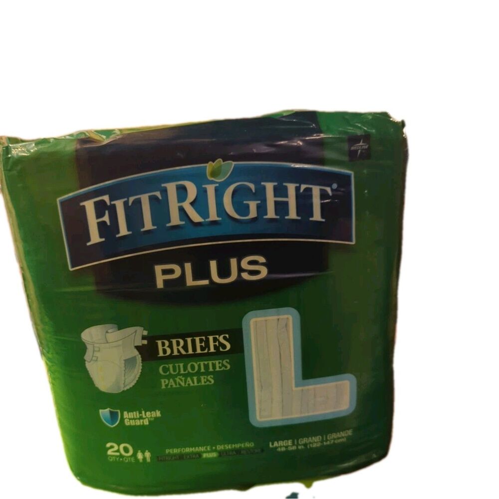 Medline FitRight Plus Briefs Large Adult Diapers 20 Count Anti-Leak Guard